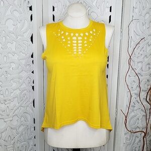 Laser Cut Yellow High Low Tank Top